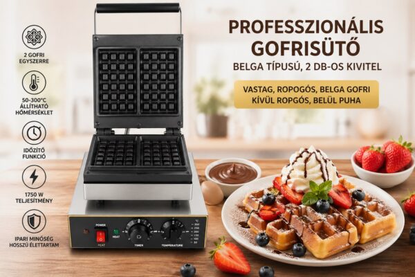 Professzionális gofrisütő – belga típusú, 2 db-os kivitel - Image 2