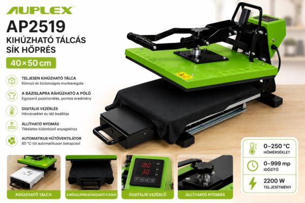 AUPLEX AP2519 PRO KIHÚZHATÓ TÁLCÁS SÍK HŐPRÉS - Image 3